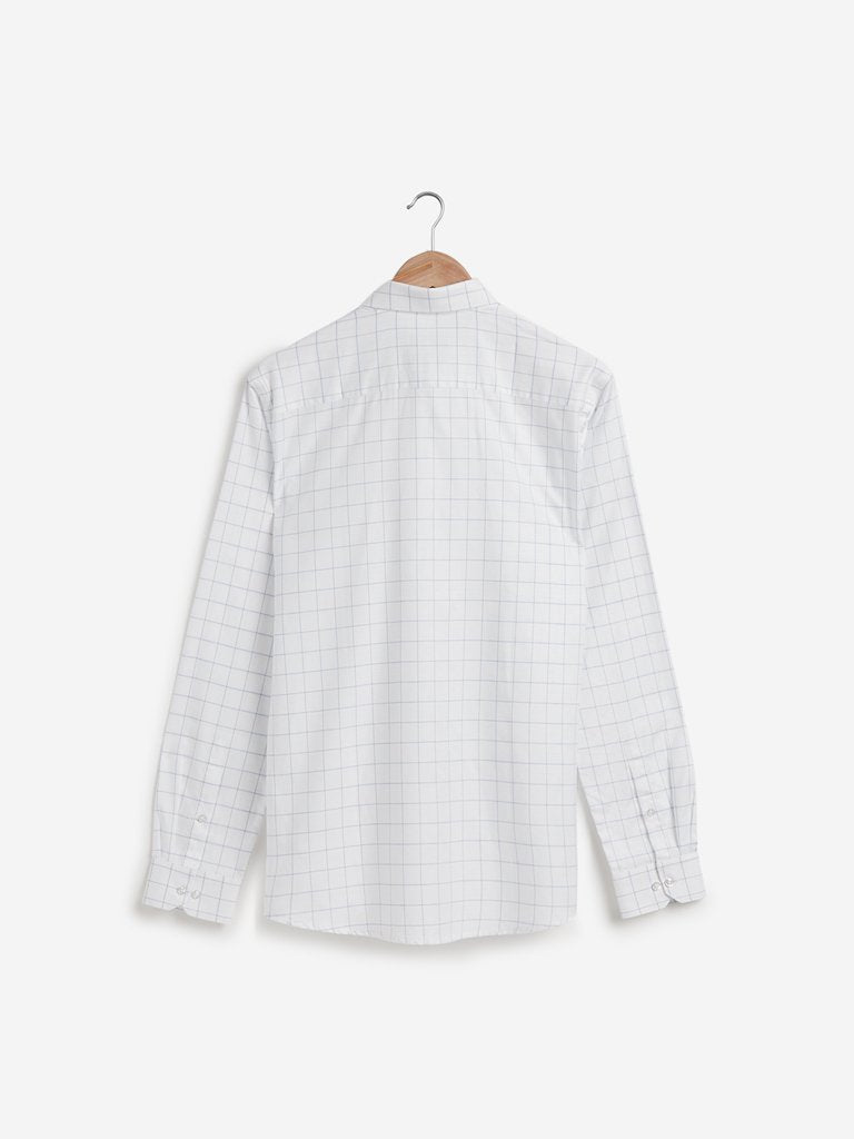 WES Formals White Checkered Slim Fit Shirt