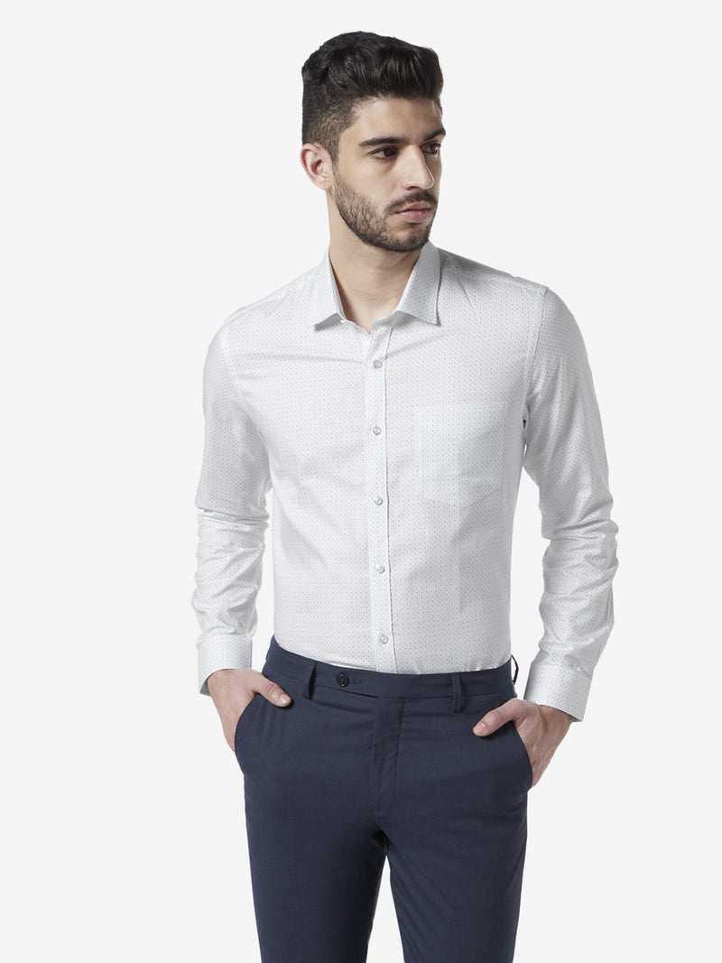 WES Formals White Dotted Slim Fit Shirt