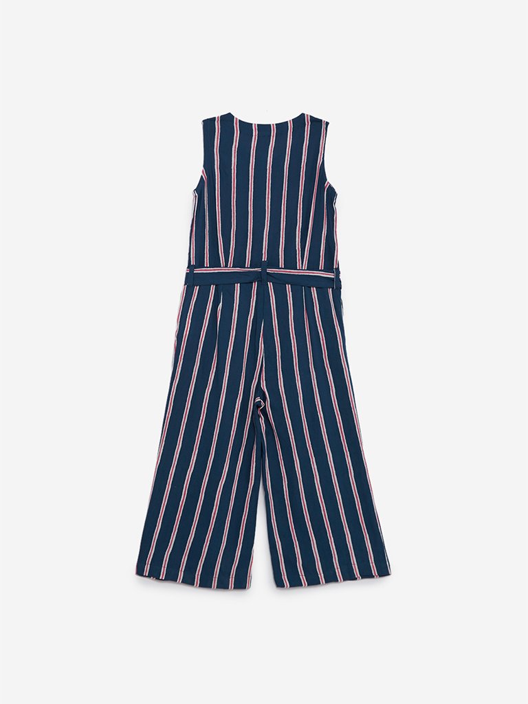 Utsa Kids Indigo Striped Jumpsuit With Belt