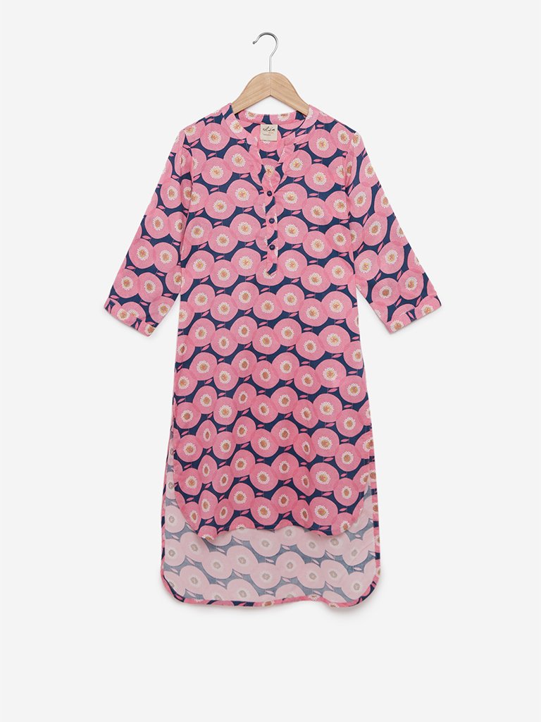 Utsa Kids Indigo Floral High-Low Kurta