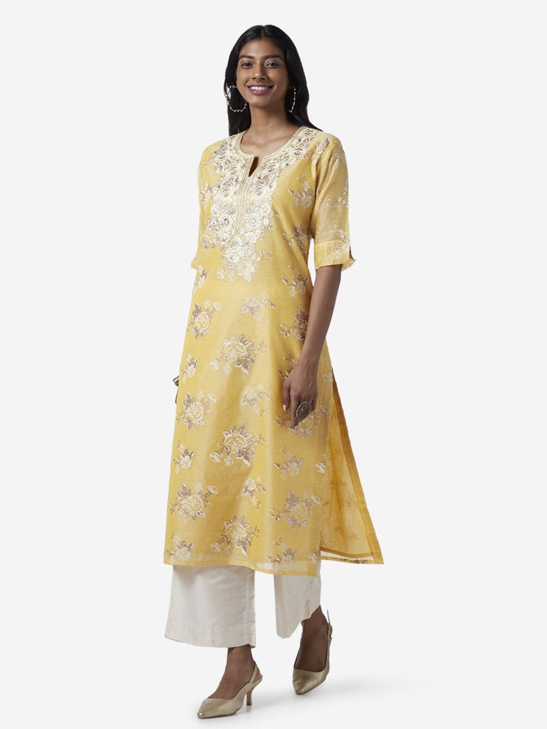 Vark Yellow A-line Kurta And Palazzos Set