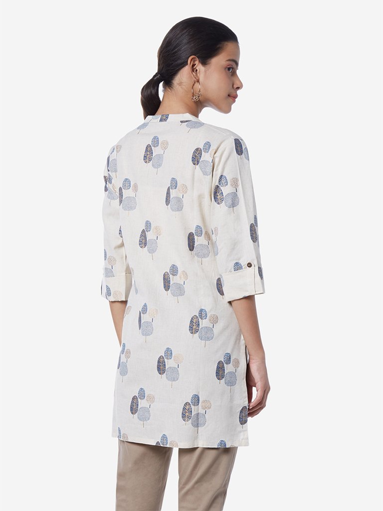 Utsa Off White Tree Print High-Low Kurti