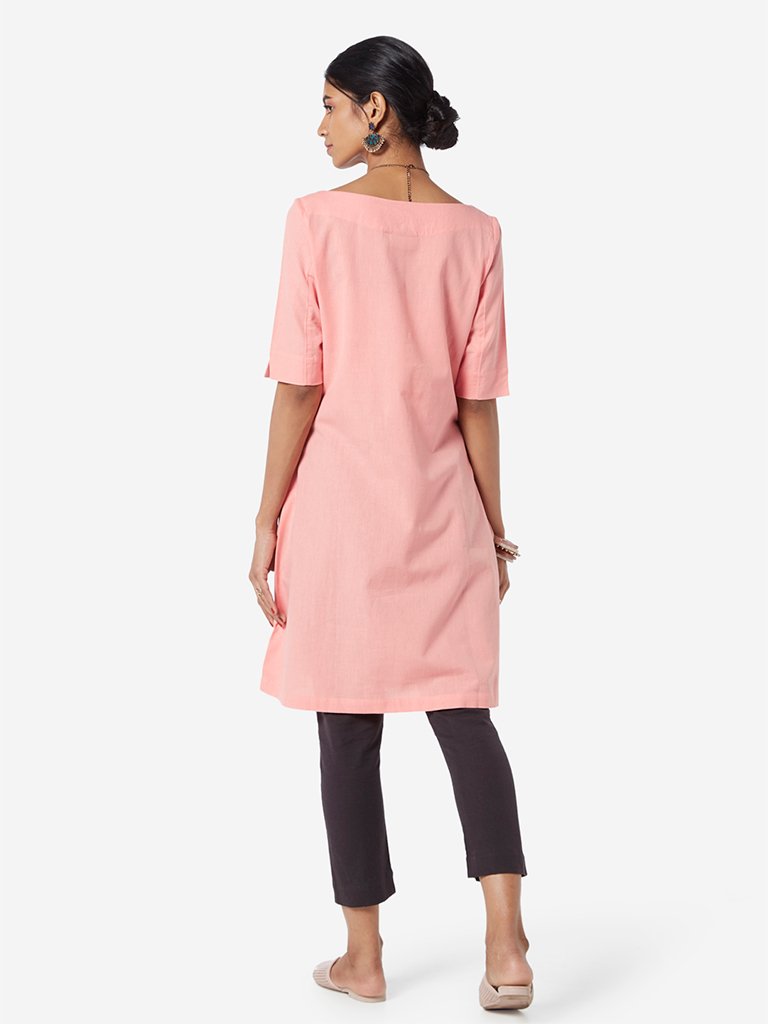 Utsa Blush Pink Boat-Neck A-line Kurta