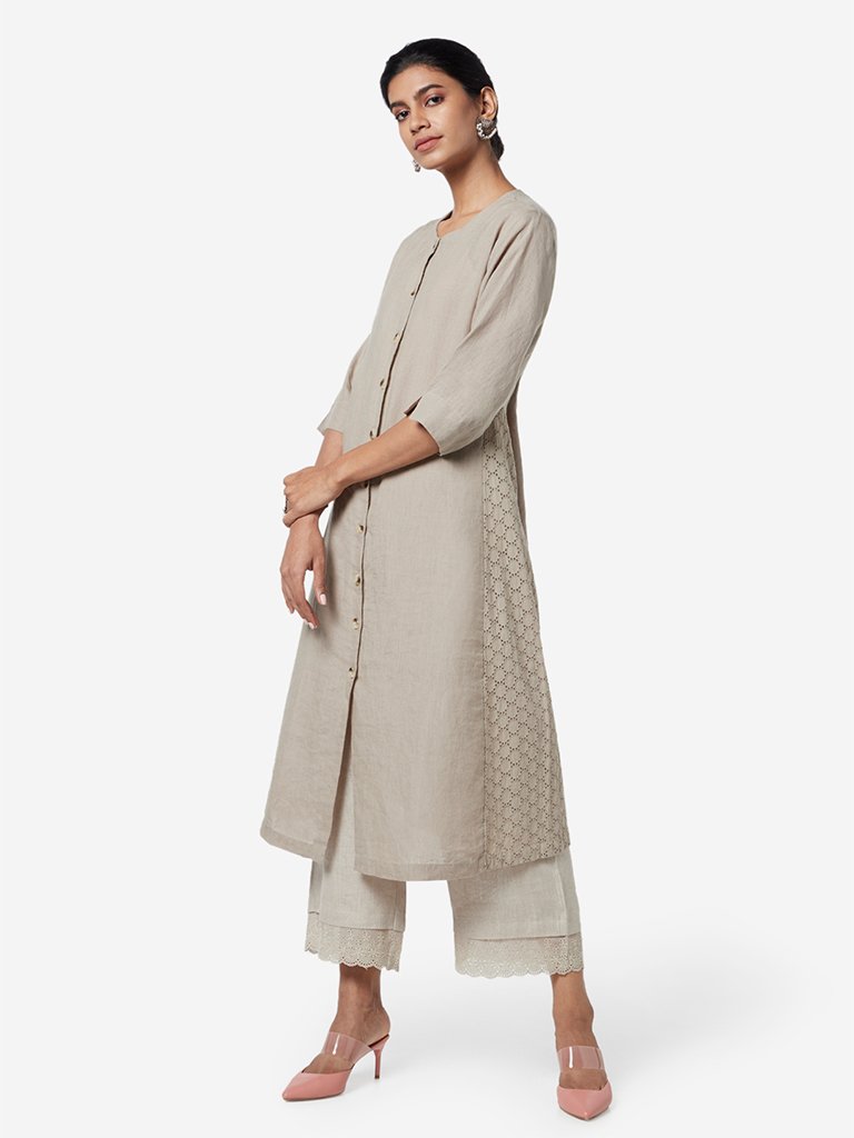 Zuba Light Brown Cutout Detailed A-line Kurta