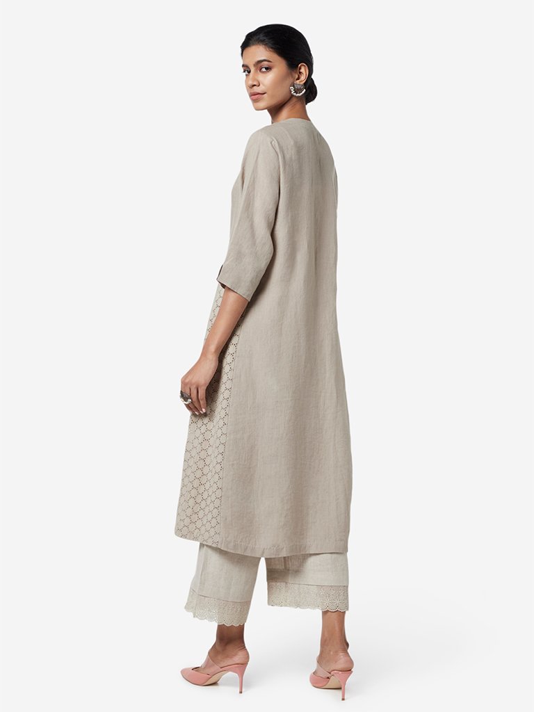 Zuba Light Brown Cutout Detailed A-line Kurta