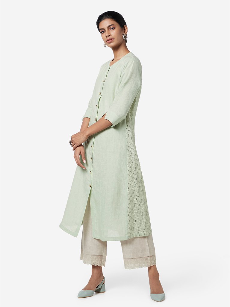 Zuba Light Green Cutout Detailed A-line Kurta