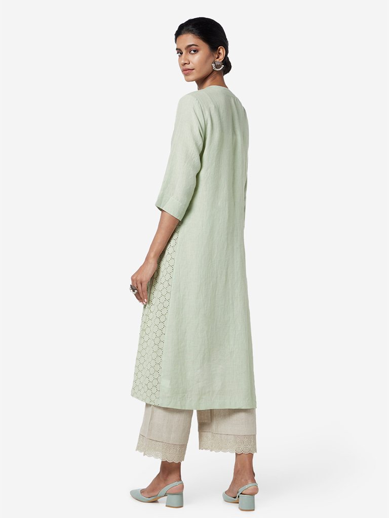 Zuba Light Green Cutout Detailed A-line Kurta