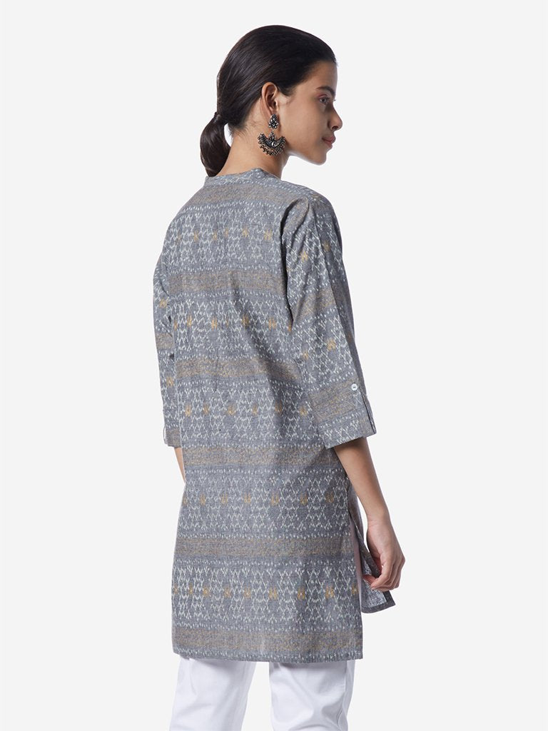 Utsa Grey Ikat Printed High-Low Kurti