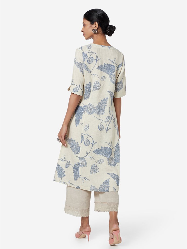Zuba Off White Floral A-line Kurta