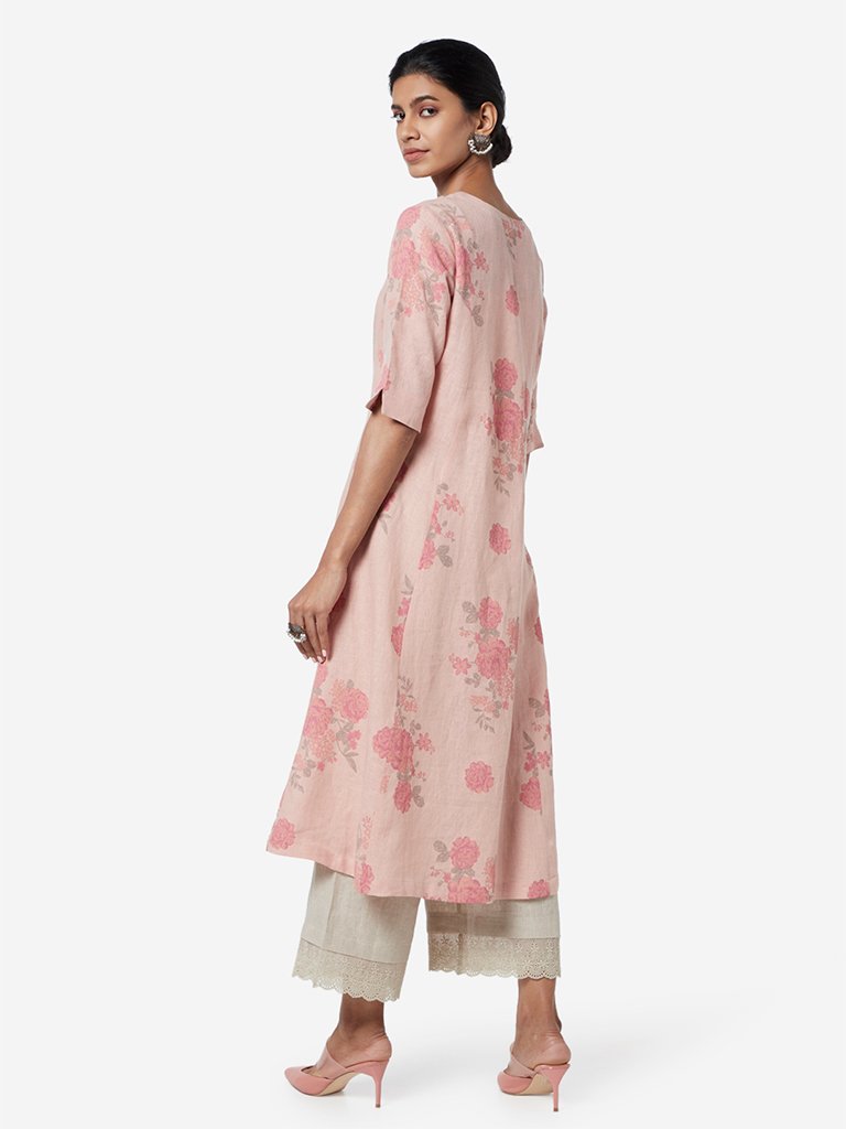Zuba Pink Floral Printed A-line Kurta
