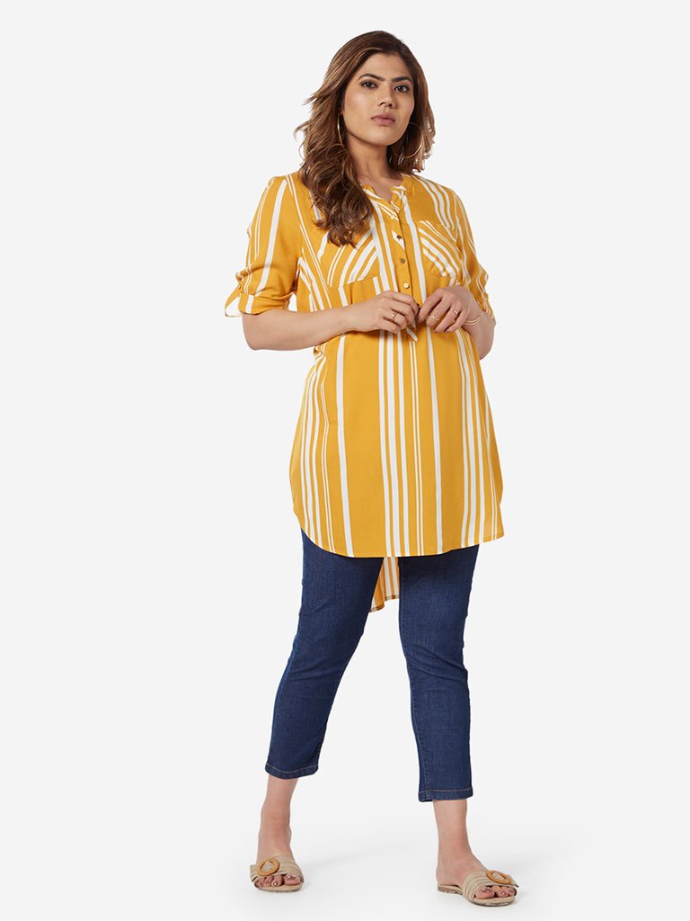 Gia Curve Ochre Striped High-Low Oasis Tunic