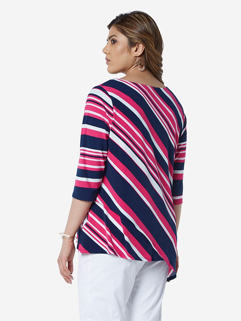 Gia Curve Multicolour Striped Asymmetrical Top