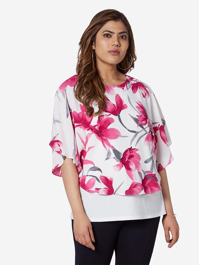 Gia Curve White Floral Patterned Sameena Top