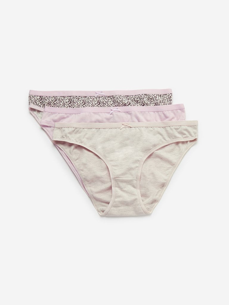 Wunderlove Pink Print Bikini Brief Pack of Three