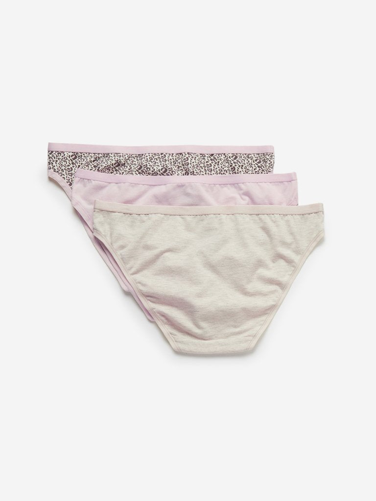 Wunderlove Pink Print Bikini Brief Pack of Three