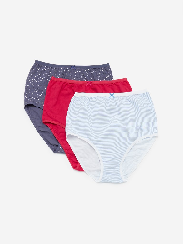 Wunderlove Blue Printed Full Briefs Set of Three