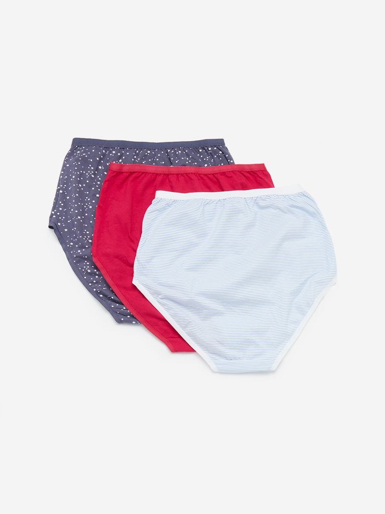 Wunderlove Blue Printed Full Briefs Set of Three