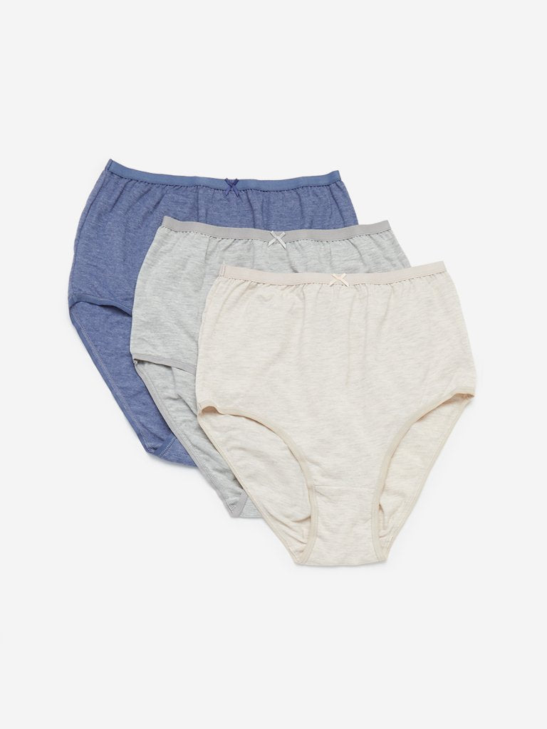 Wunderlove Blue-Melange Full Briefs Set of Three