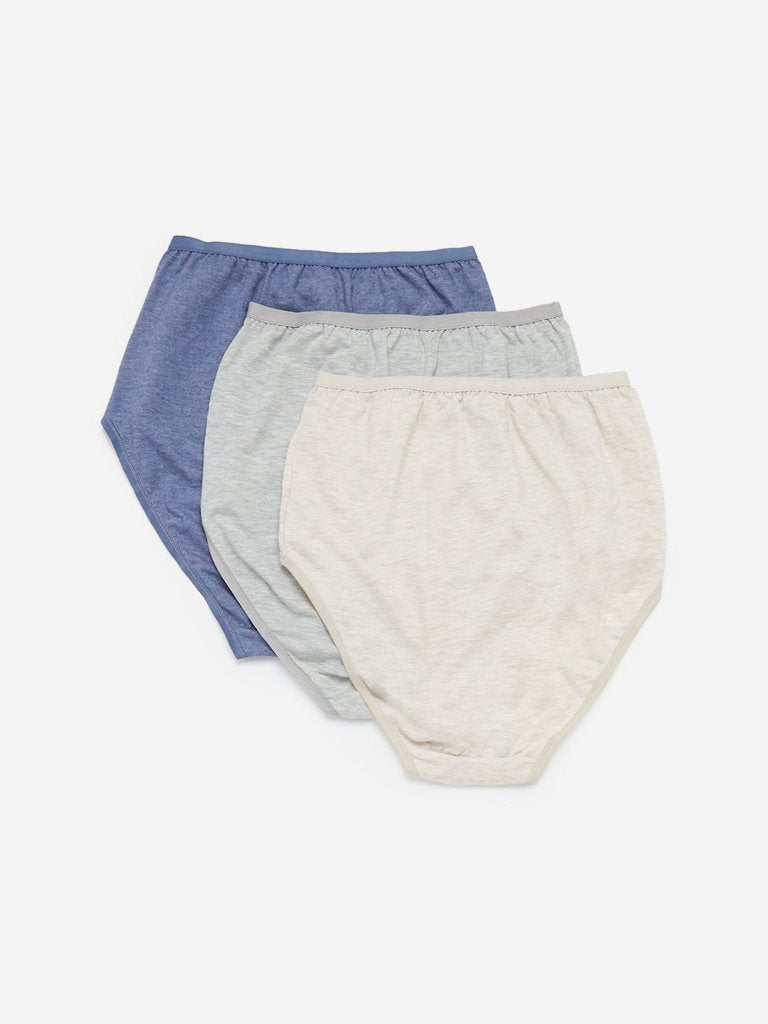 Wunderlove Blue-Melange Full Briefs Set of Three