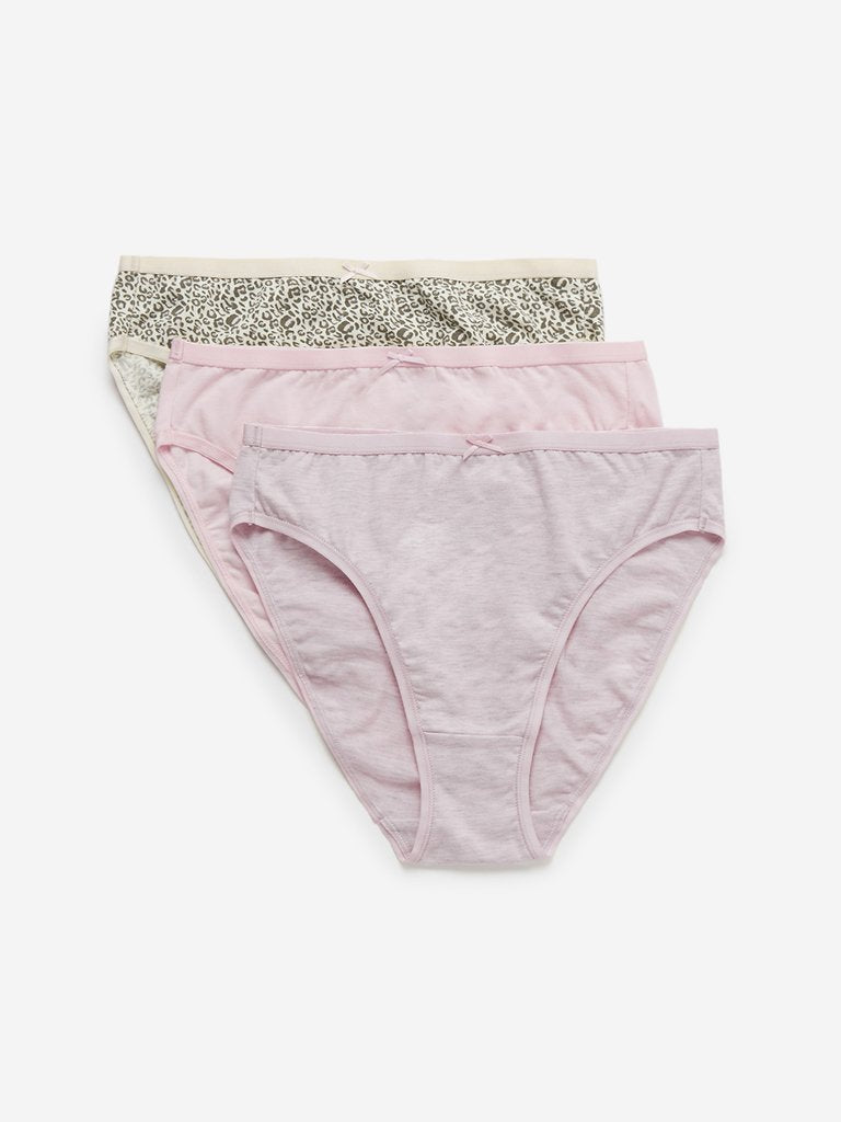Wunderlove Pink Print Hi-Leg Brief Pack of Three