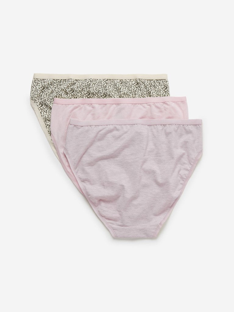 Wunderlove Pink Print Hi-Leg Brief Pack of Three
