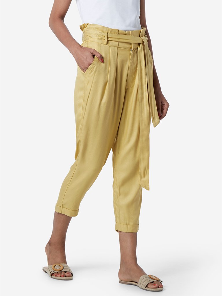 LOV Yellow Catharine Paperbag Trousers With Belt
