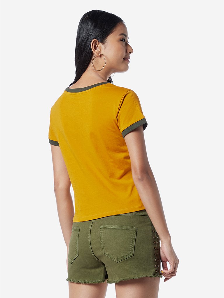 Nuon Mustard Text Print T-Shirt