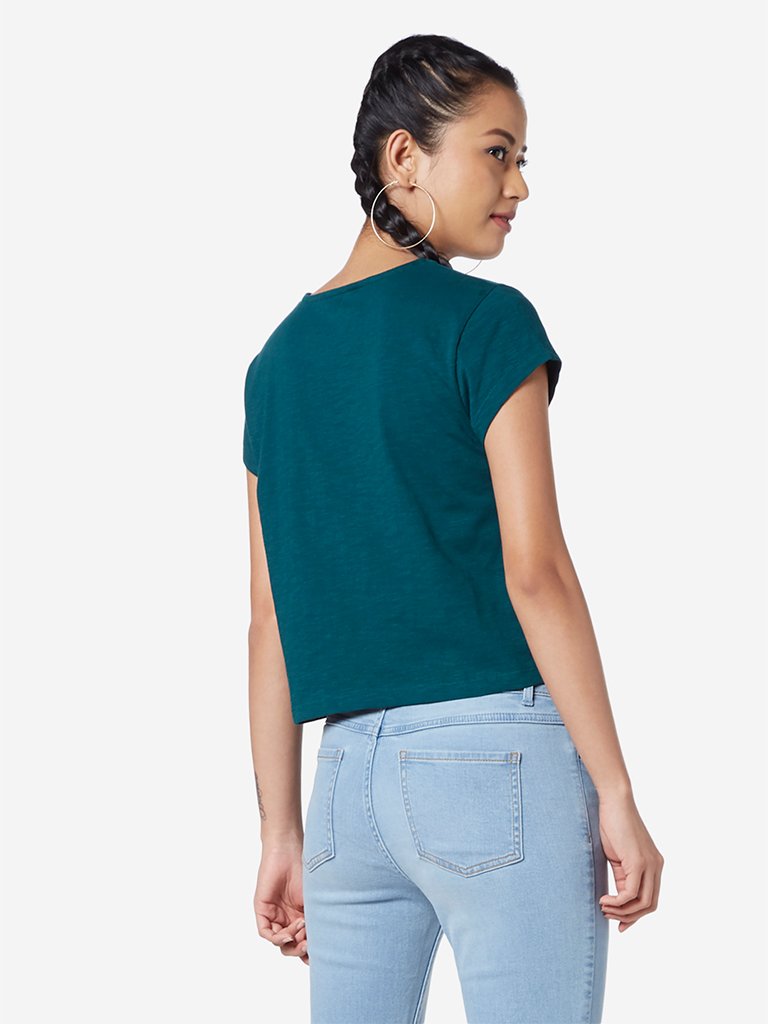 Nuon Teal Pure Cotton Samuel Crop T-Shirt