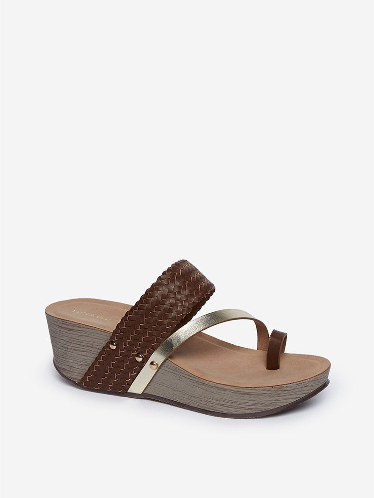 LUNA BLU Tan Woven Wedge-Heel Sandals