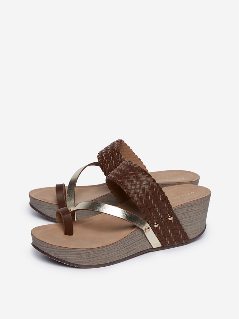 LUNA BLU Tan Woven Wedge-Heel Sandals