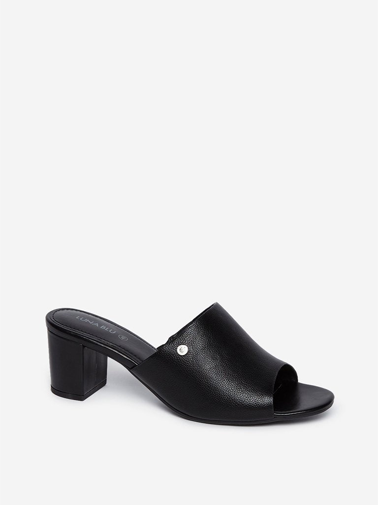 LUNA BLU Black Block-Heeled Mules