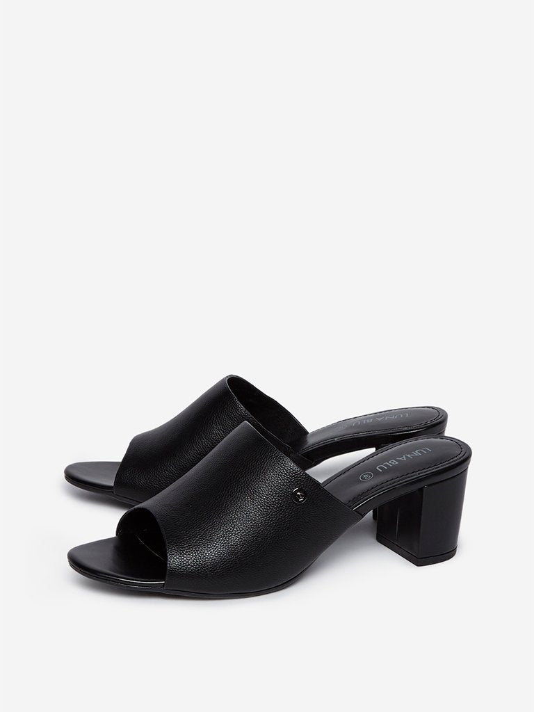 LUNA BLU Black Block-Heeled Mules