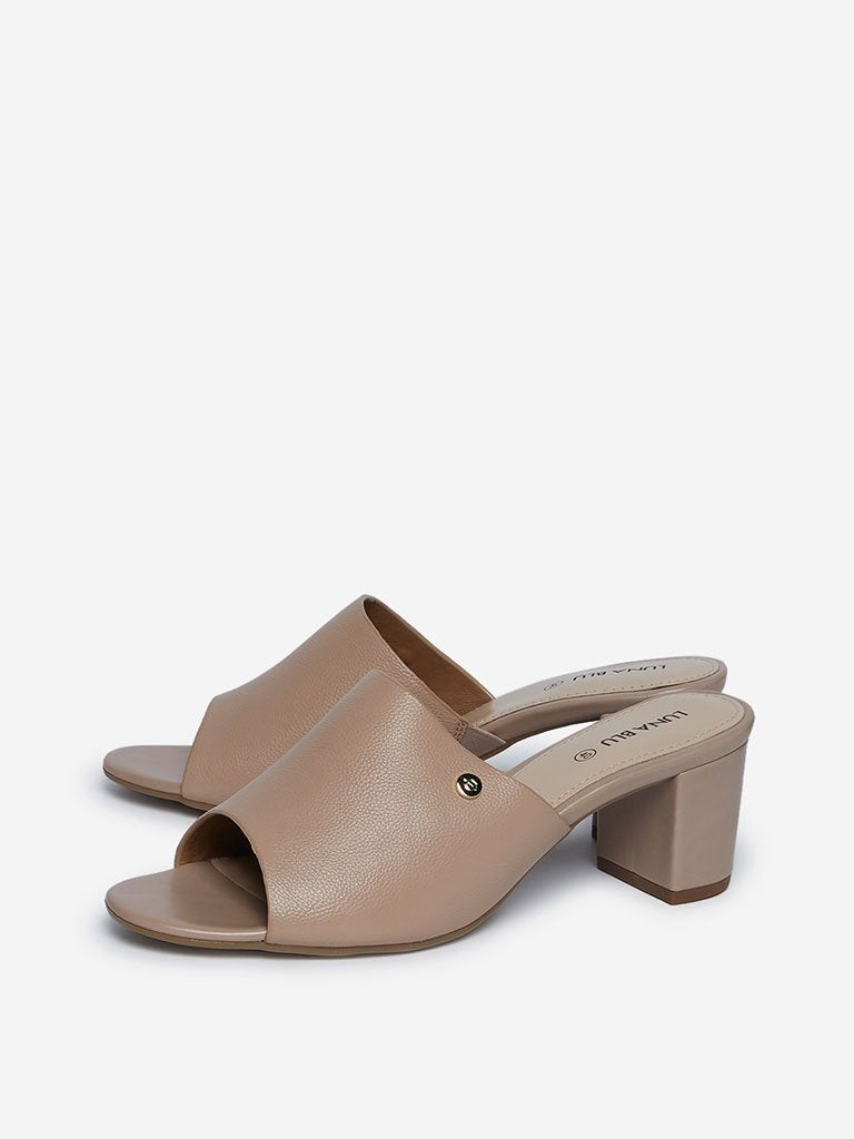 LUNA BLU Beige Peep-Toe Block Heel Sandals