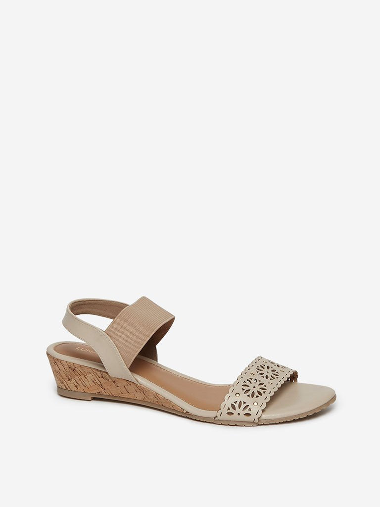 LUNA BLU Beige Cutout Design Wedge Heel Sandals
