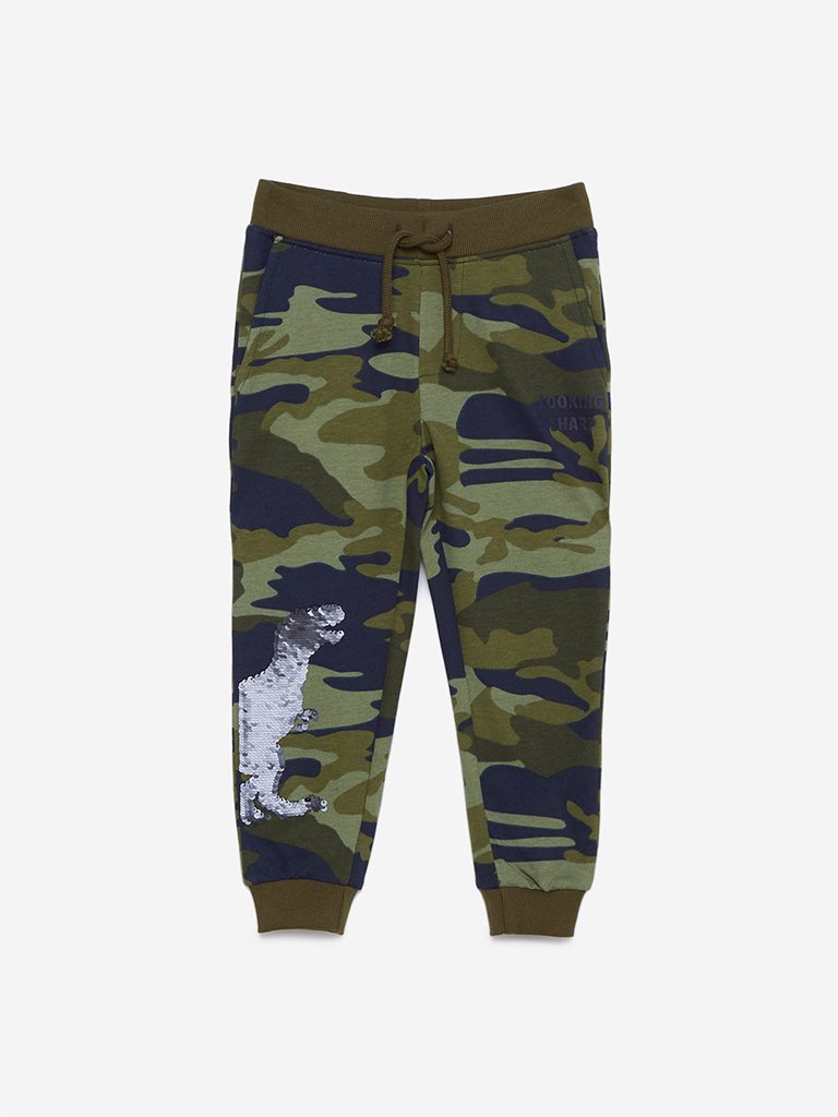 HOP Kids Olive Camouflage Dinosaur Joggers