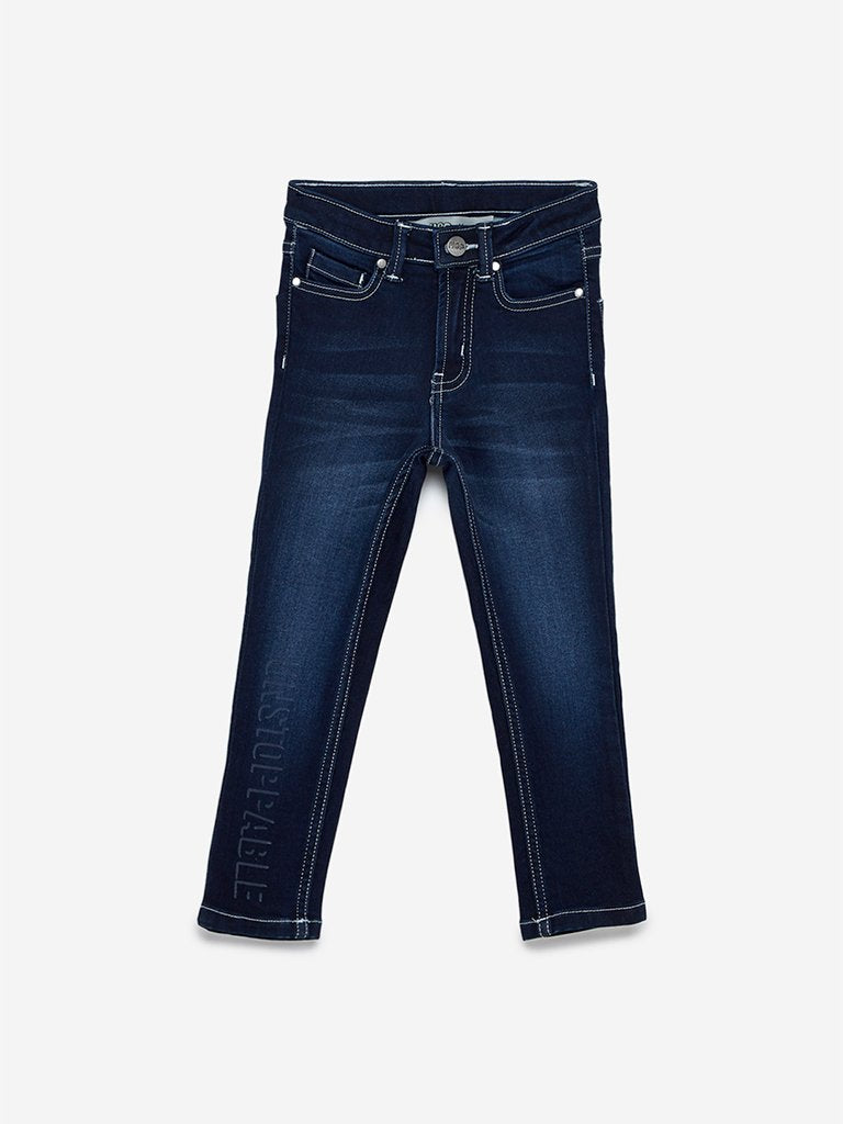 HOP Kids Dark Blue Text Design Jeans