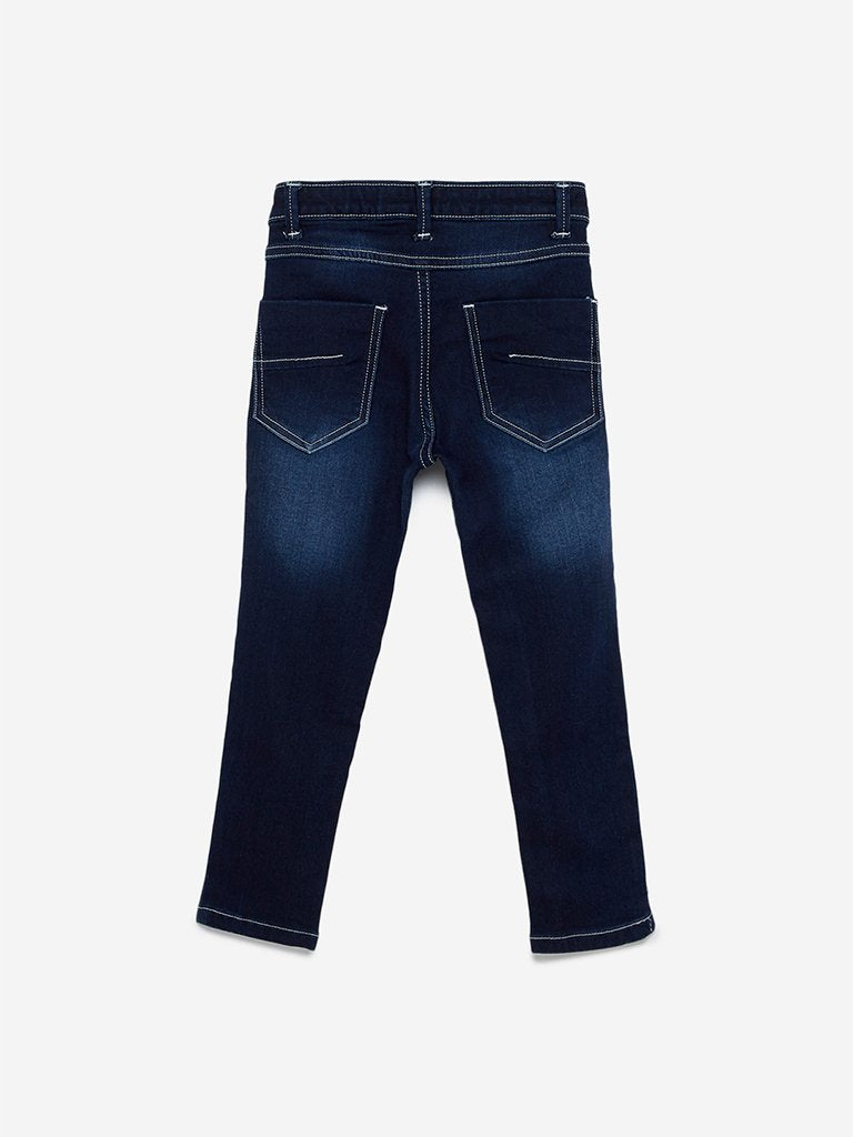 HOP Kids Dark Blue Text Design Jeans