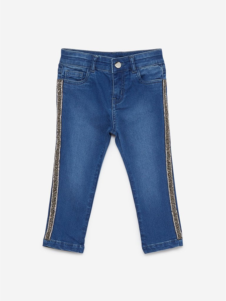 HOP Kids Blue Rhinestone Design Jeans