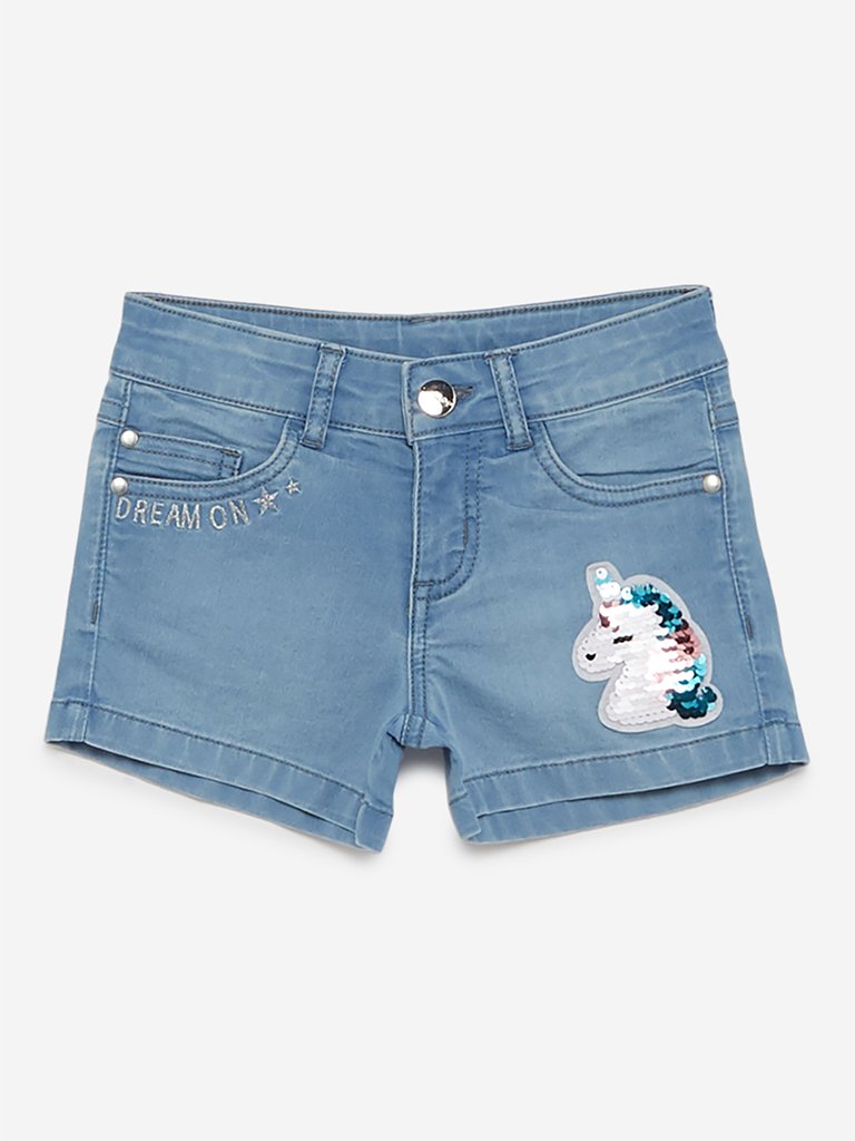 HOP Kids Blue Reversible Sequin Unicorn Shorts