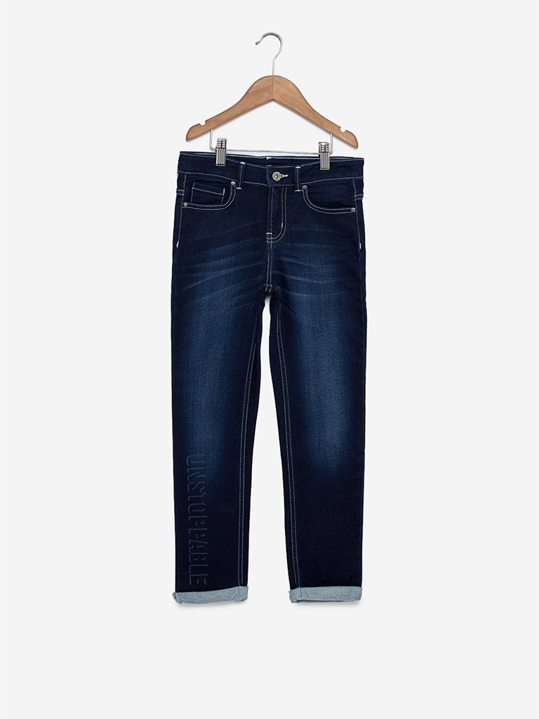 Y&F Kids Dark Blue Text Design Jeans