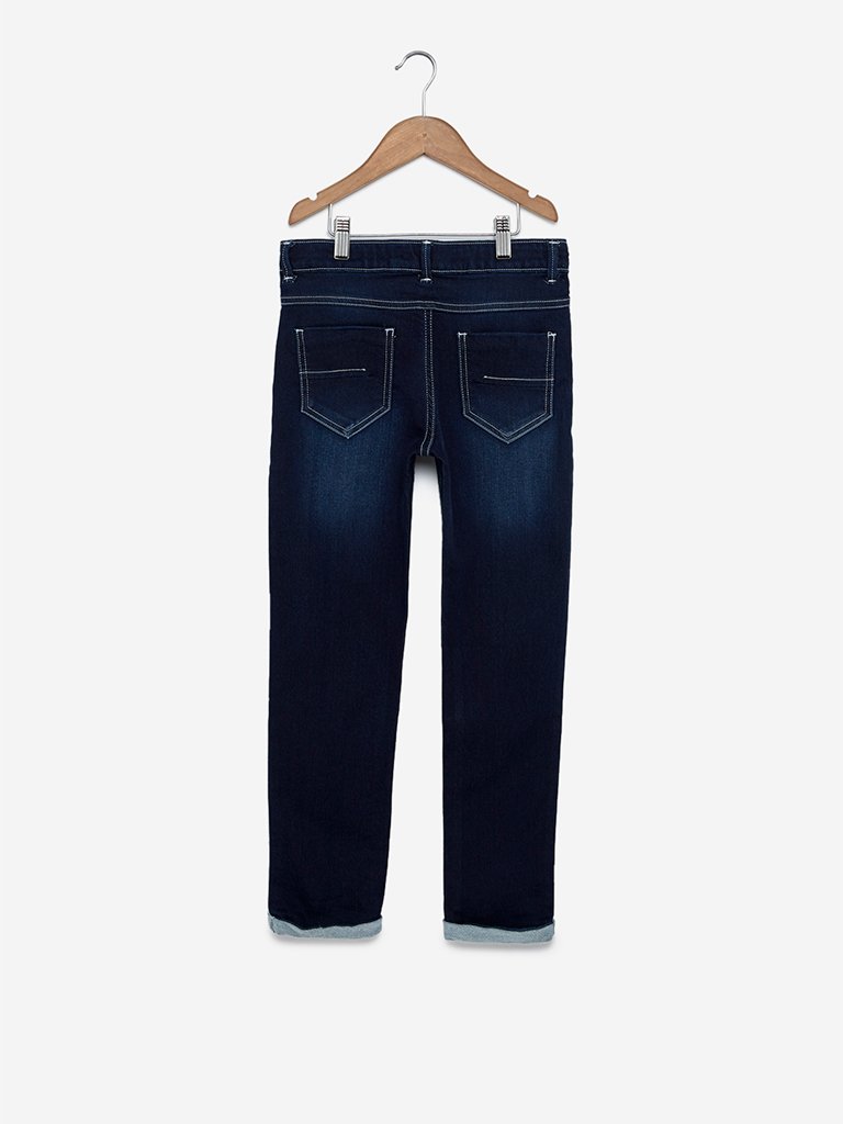 Y&F Kids Dark Blue Text Design Jeans