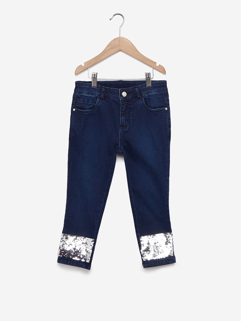 Y&F Kids Indigo Jeans With Flip Sequins