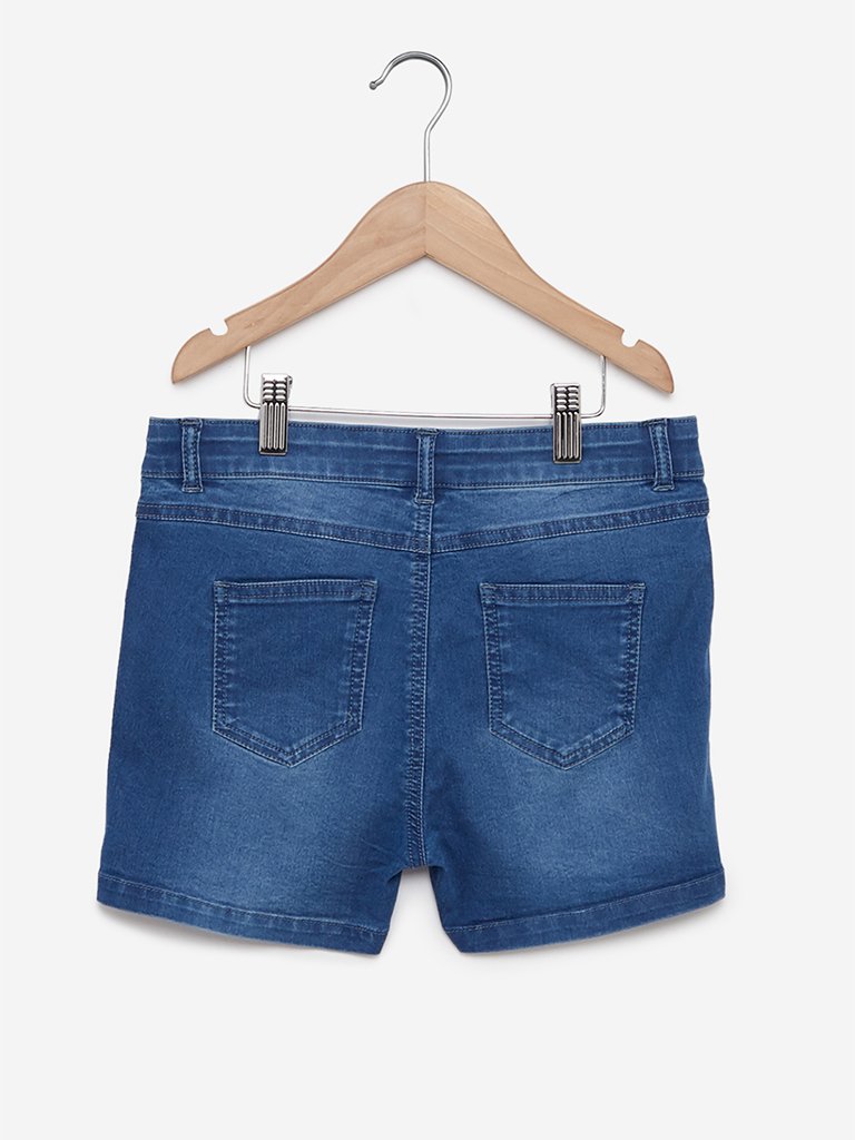 Y&F Kids Blue Sequinned Denim Shorts
