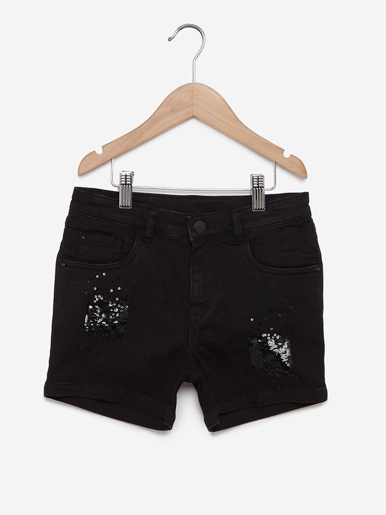 Y&F Kids Black Sequinned Shorts