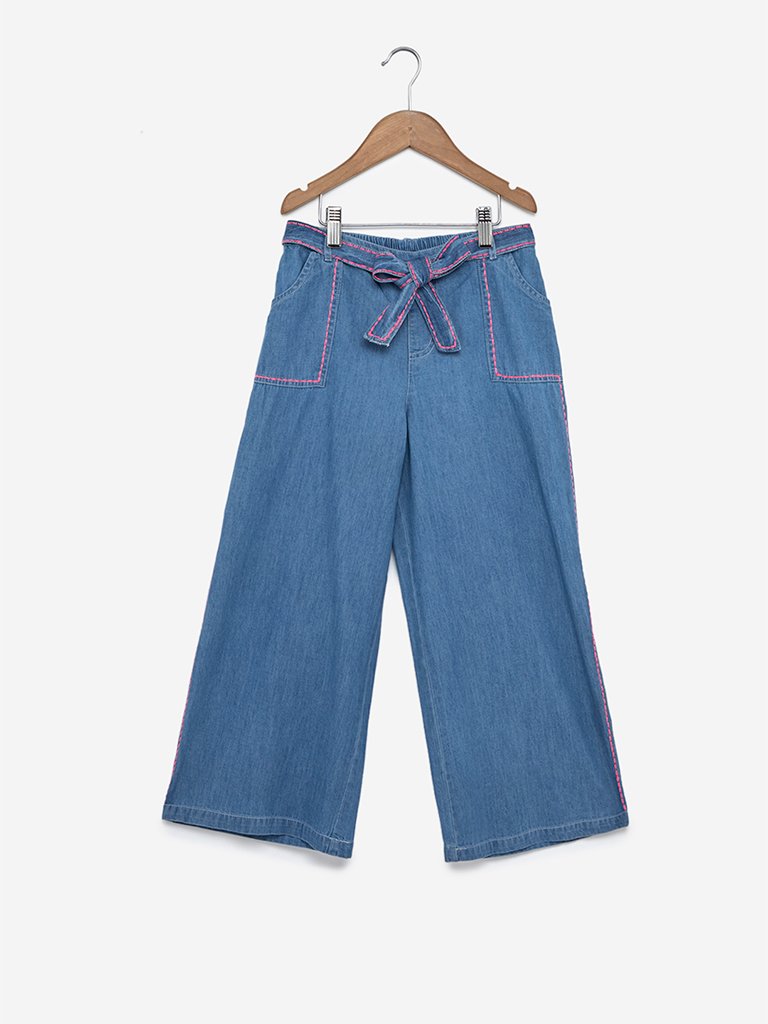 Y&F Kids Light Blue Palazzos With Belt