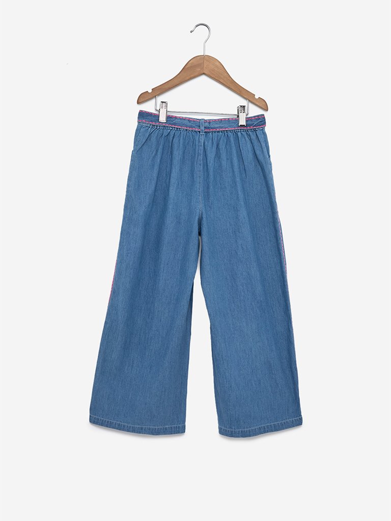 Y&F Kids Light Blue Palazzos With Belt