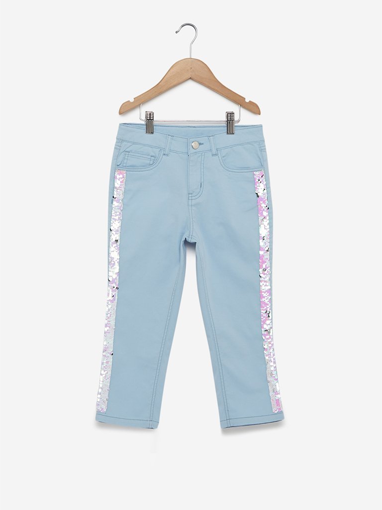 Y&F Kids Light Blue Reversible Sequin Jeans