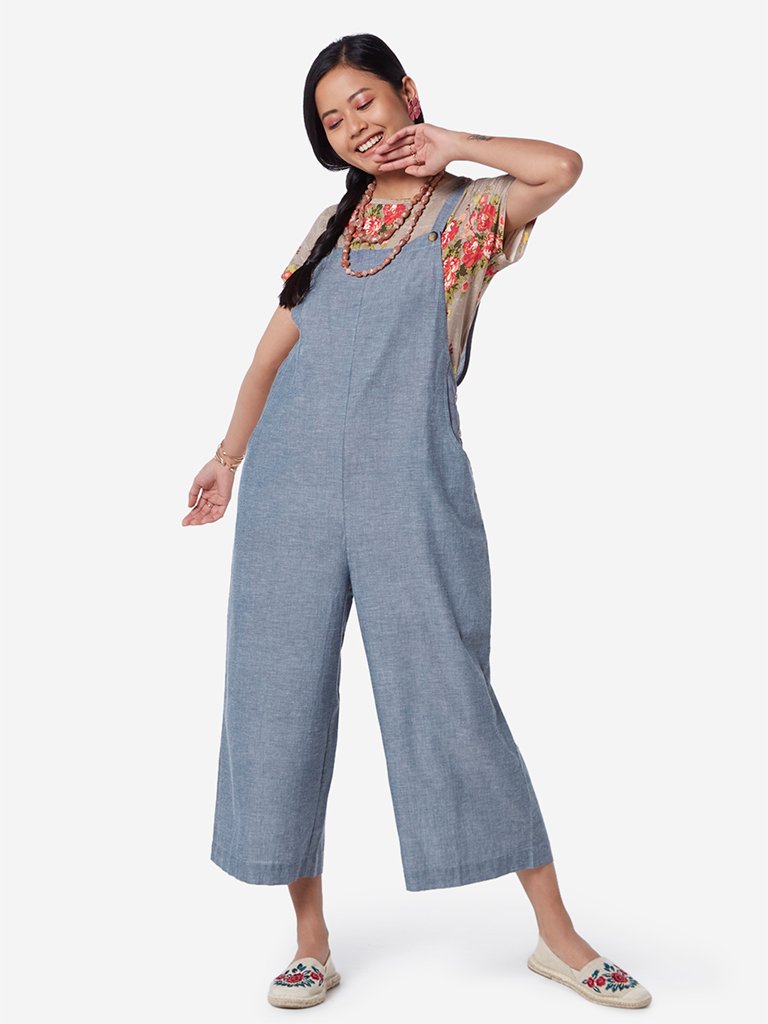 Bombay Paisley Blue Pure-Cotton Dungarees