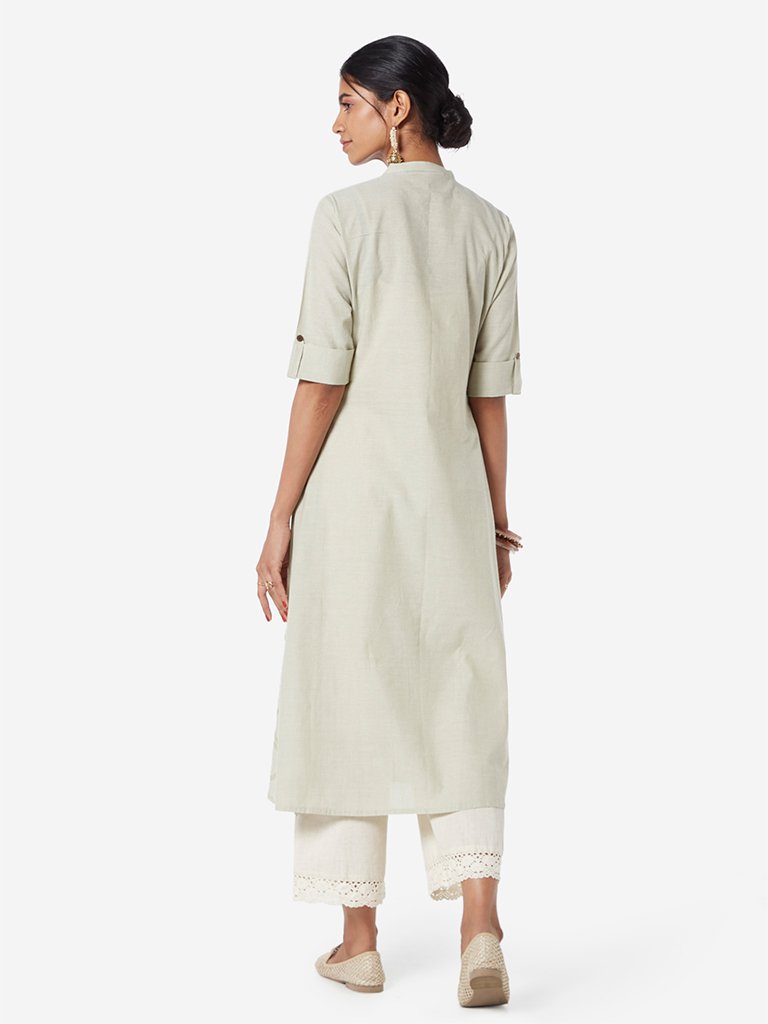 Utsa Off White Circular Patterned A-line Kurta