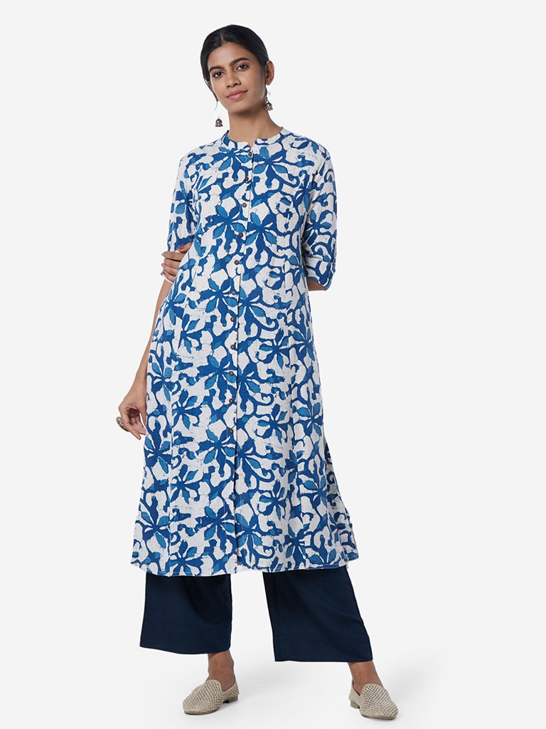 Utsa Indigo Abstract Pattern A-Line Kurta